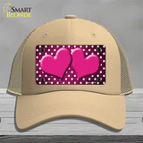 Pink White Small Dots Hearts Oil Rubbed Novelty License Plate Hat Mesh / Khaki