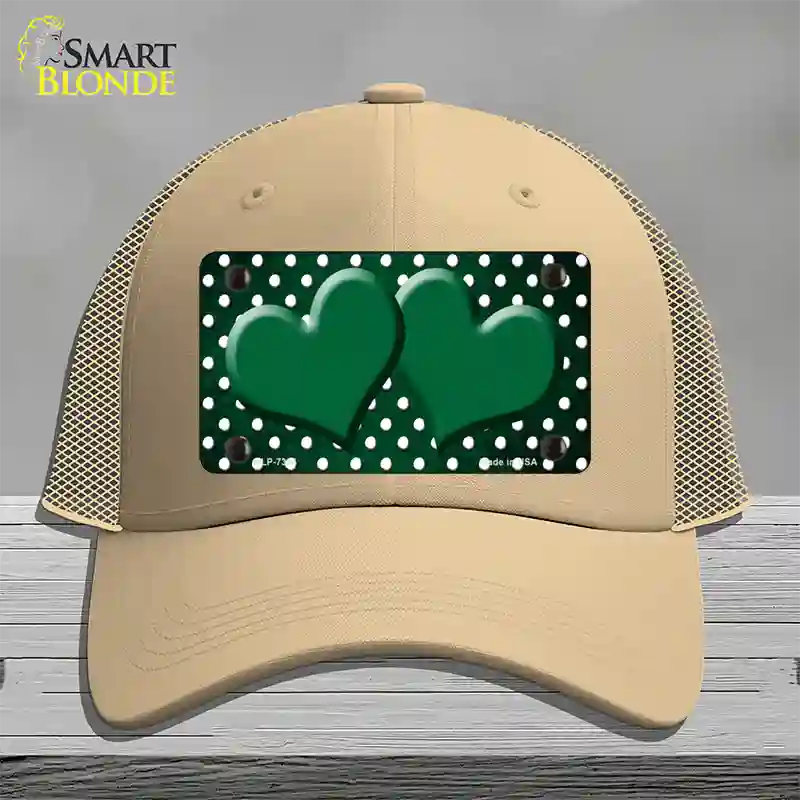 Green White Small Dots Hearts Oil Rubbed Novelty License Plate Hat Mesh / Khaki