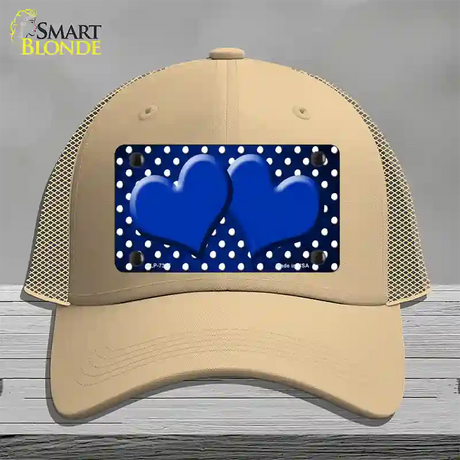 Blue White Small Dots Hearts Oil Rubbed Novelty License Plate Hat Mesh / Khaki