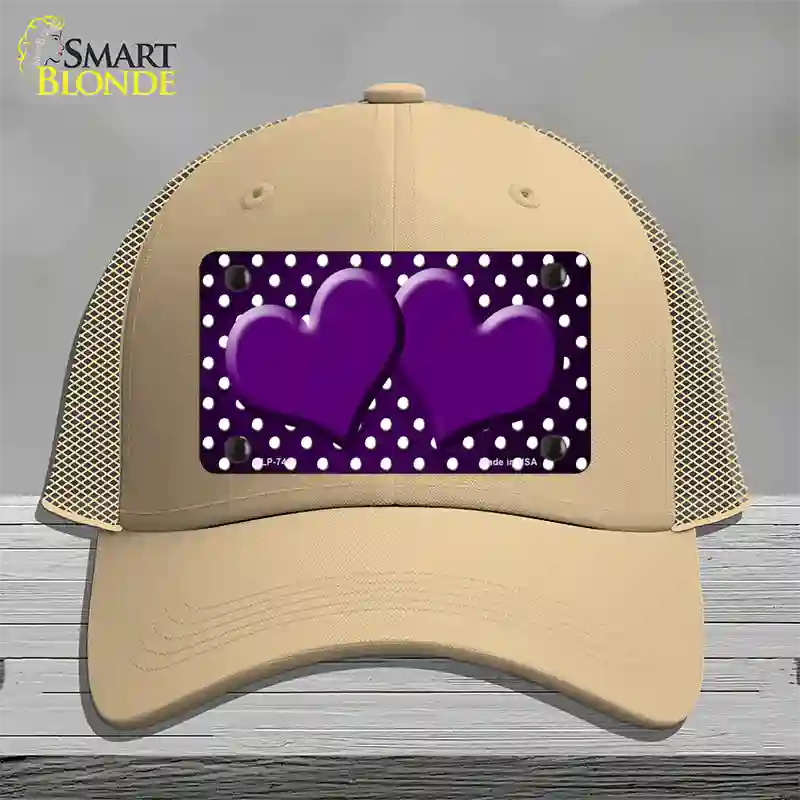 Purple White Small Dots Hearts Oil Rubbed Novelty License Plate Hat Mesh / Khaki