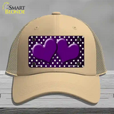 Purple White Small Dots Hearts Oil Rubbed Novelty License Plate Hat Mesh / Khaki