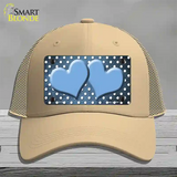 Light Blue White Small Dots Hearts Oil Rubbed Novelty License Plate Hat Mesh / Khaki