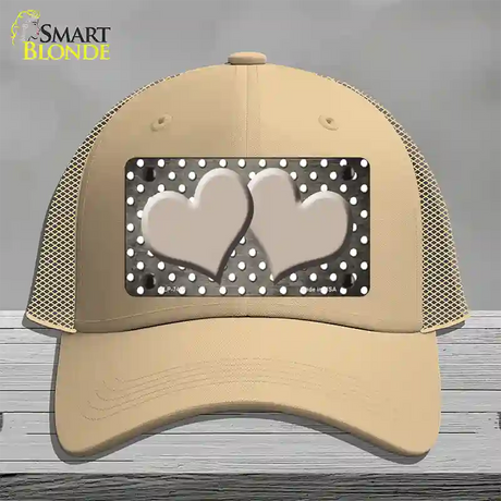 Tan White Small Dots Hearts Oil Rubbed Novelty License Plate Hat Mesh / Khaki