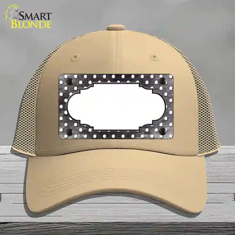 Black White Small Dots Scallop Oil Rubbed Novelty License Plate Hat Mesh / Khaki