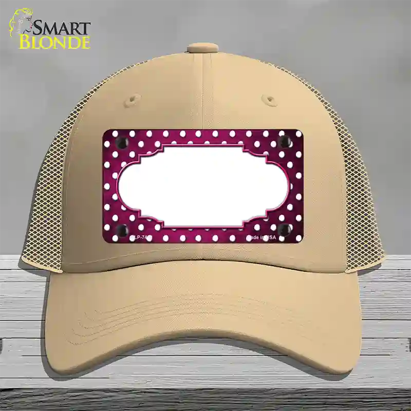 Pink White Small Dots Scallop Oil Rubbed Novelty License Plate Hat Mesh / Khaki