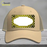 Yellow White Small Dots Scallop Oil Rubbed Novelty License Plate Hat Mesh / Khaki