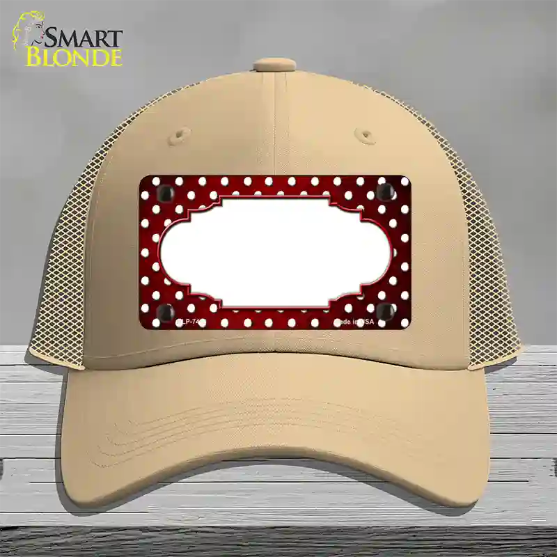 Red White Small Dots Scallop Oil Rubbed Novelty License Plate Hat Mesh / Khaki