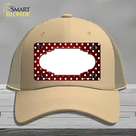 Red White Small Dots Scallop Oil Rubbed Novelty License Plate Hat Mesh / Khaki