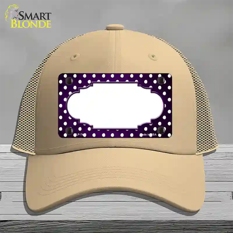 Purple White Small Dots Scallop Oil Rubbed Novelty License Plate Hat Mesh / Khaki