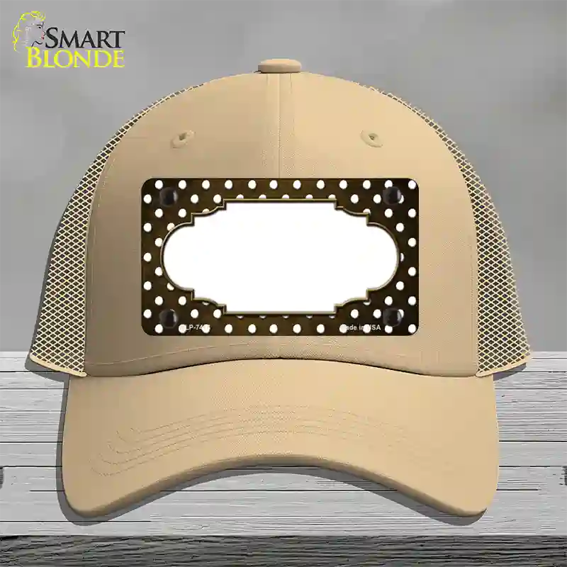 Brown White Small Dots Scallop Oil Rubbed Novelty License Plate Hat Mesh / Khaki