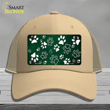 Green White Paw Oil Rubbed Novelty License Plate Hat Mesh / Khaki