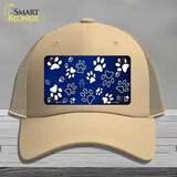 Blue White Paw Oil Rubbed Novelty License Plate Hat Mesh / Khaki