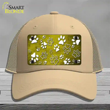 Yellow White Paw Oil Rubbed Novelty License Plate Hat Mesh / Khaki