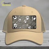 Tan White Paw Oil Rubbed Novelty License Plate Hat Mesh / Khaki