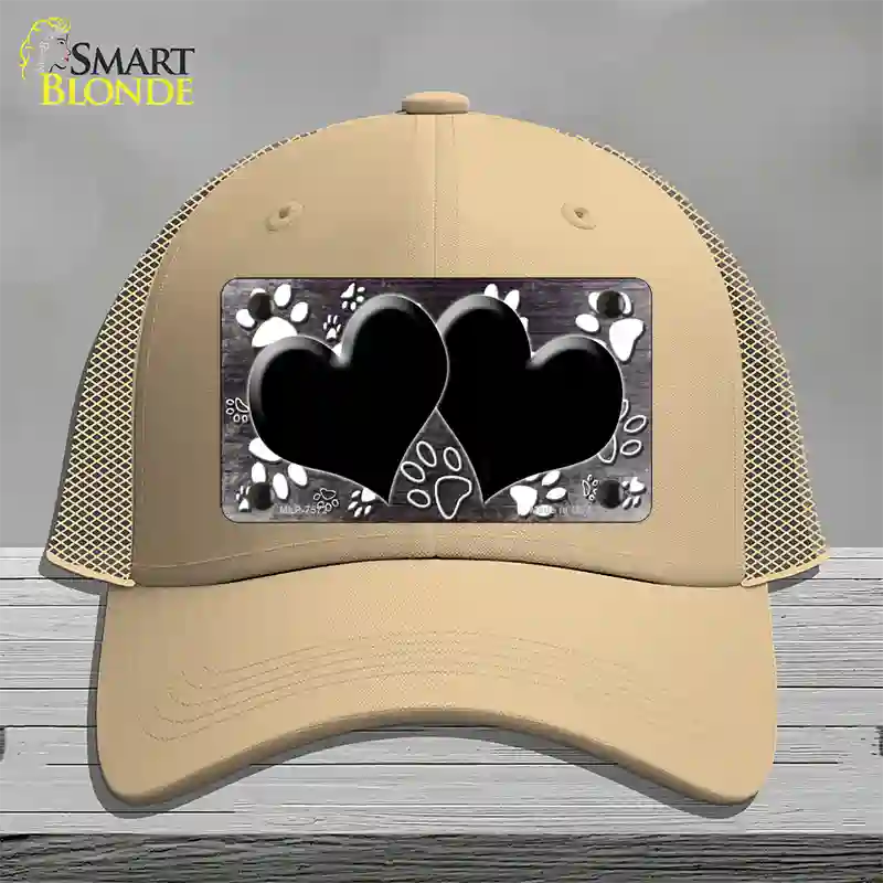 Paw Heart Black White Novelty License Plate Hat Mesh / Khaki