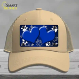 Paw Heart Blue White Novelty License Plate Hat Mesh / Khaki