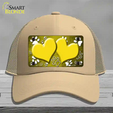 Paw Heart Yellow White Novelty License Plate Hat Mesh / Khaki