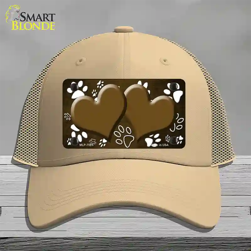 Paw Heart Brown White Novelty License Plate Hat Mesh / Khaki