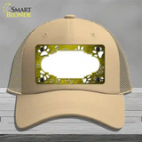 Paw Scallop Yellow White Novelty License Plate Hat Mesh / Khaki