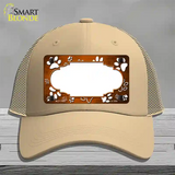 Paw Scallop Orange White Novelty License Plate Hat Mesh / Khaki