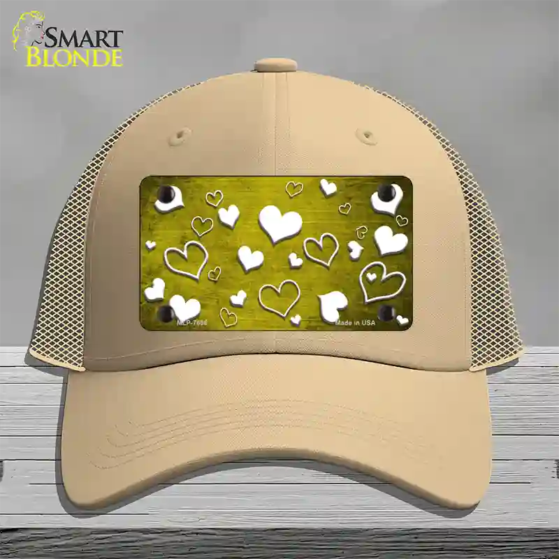 Yellow White Love Oil Rubbed Novelty License Plate Hat Mesh / Khaki