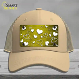 Yellow White Love Oil Rubbed Novelty License Plate Hat Mesh / Khaki