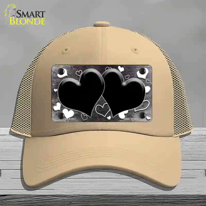 Black White Love Hearts Oil Rubbed Novelty License Plate Hat Mesh / Khaki