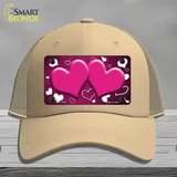 Pink White Love Hearts Oil Rubbed Novelty License Plate Hat Mesh / Khaki