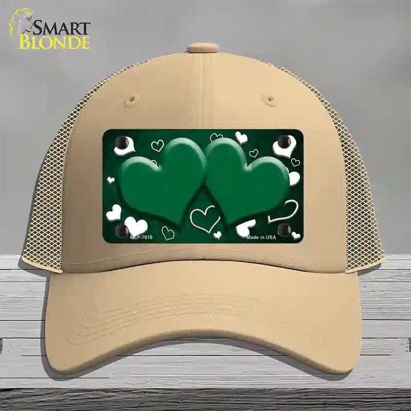 Green White Love Hearts Oil Rubbed Novelty License Plate Hat Mesh / Khaki