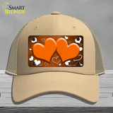 Orange White Love Hearts Oil Rubbed Novelty License Plate Hat Mesh / Khaki