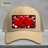 Red White Love Hearts Oil Rubbed Novelty License Plate Hat Mesh / Khaki