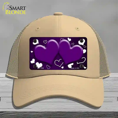 Purple White Love Hearts Oil Rubbed Novelty License Plate Hat Mesh / Khaki