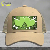 Lime Green White Love Hearts Oil Rubbed Novelty License Plate Hat Mesh / Khaki