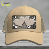 Tan White Love Hearts Oil Rubbed Novelty License Plate Hat Mesh / Khaki