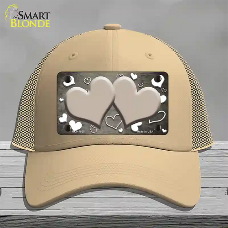 Tan White Love Hearts Oil Rubbed Novelty License Plate Hat Mesh / Khaki