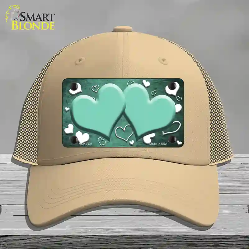 Mint White Love Hearts Oil Rubbed Novelty License Plate Hat Mesh / Khaki