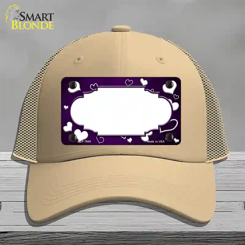 Purple White Love Scallop Oil Rubbed Novelty License Plate Hat Mesh / Khaki