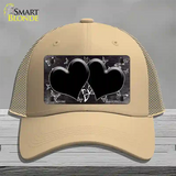 Black White Hearts Butterfly Oil Rubbed Novelty License Plate Hat Mesh / Khaki