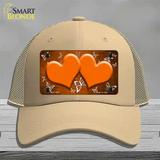 Orange White Hearts Butterfly Oil Rubbed Novelty License Plate Hat Mesh / Khaki