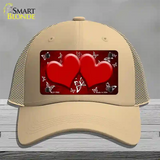 Red White Hearts Butterfly Oil Rubbed Novelty License Plate Hat Mesh / Khaki