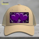 Purple White Hearts Butterfly Oil Rubbed Novelty License Plate Hat Mesh / Khaki