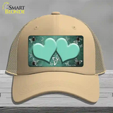 Mint White Hearts Butterfly Oil Rubbed Novelty License Plate Hat Mesh / Khaki