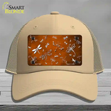 Orange White Dragonfly Oil Rubbed Novelty License Plate Hat Mesh / Khaki