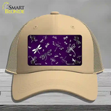 Purple White Dragonfly Oil Rubbed Novelty License Plate Hat Mesh / Khaki