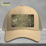 Gold White Dragonfly Oil Rubbed Novelty License Plate Hat Mesh / Khaki