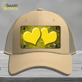 Yellow White Dragonfly Hearts Oil Rubbed Novelty License Plate Hat Mesh / Khaki