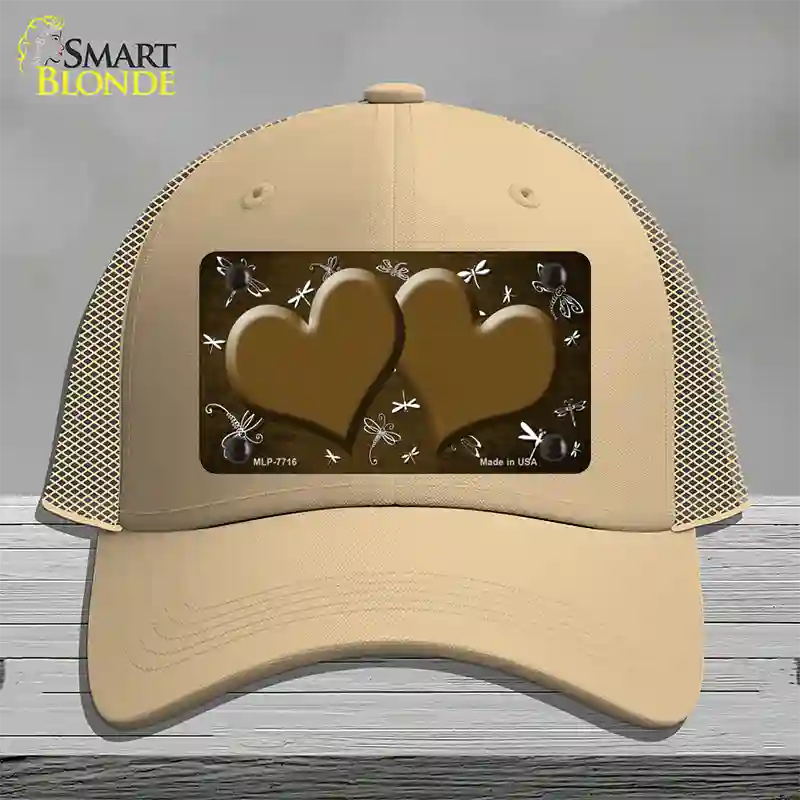 Brown White Dragonfly Hearts Oil Rubbed Novelty License Plate Hat Mesh / Khaki