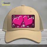 Pink White Owl Hearts Oil Rubbed Novelty License Plate Hat Mesh / Khaki