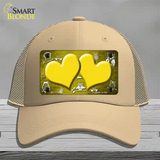 Yellow White Owl Hearts Oil Rubbed Novelty License Plate Hat Mesh / Khaki