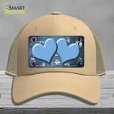 Light Blue White Owl Hearts Oil Rubbed Novelty License Plate Hat Mesh / Khaki